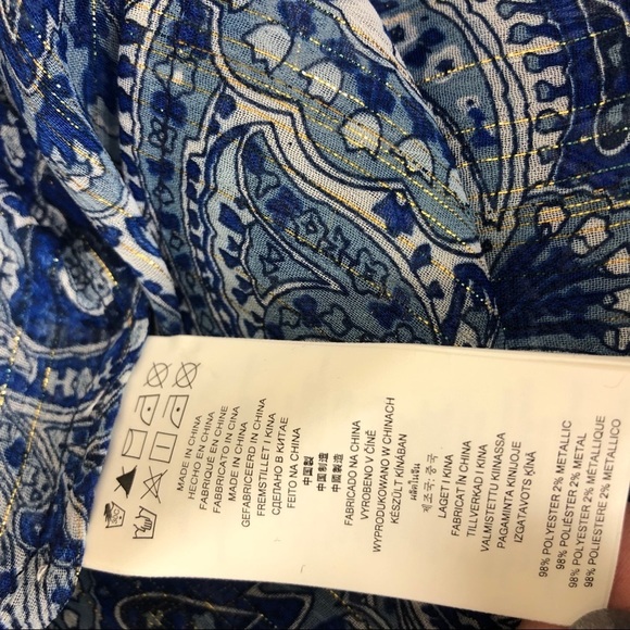 Michael MICHAEL KORS blue paisley bell‎ sleeve top - Picture 5 of 6